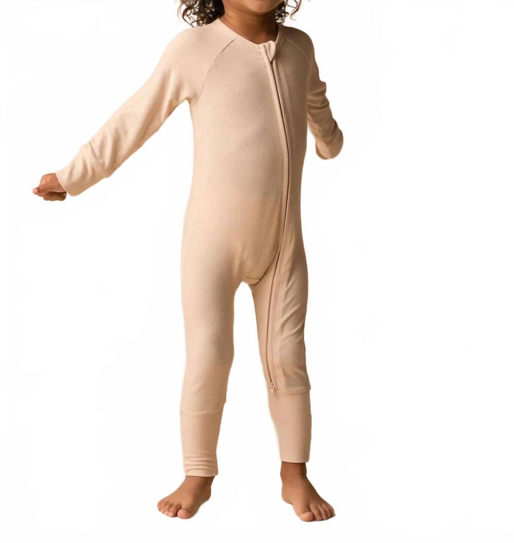 NEW IN MY JAMMERS girls solid ribbed zipper romper in nude